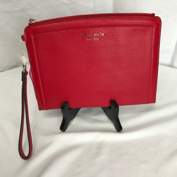 Kate Spade Large Lingonberry Pebbles Leather Wristlet NWT - Picture 1 of 6
